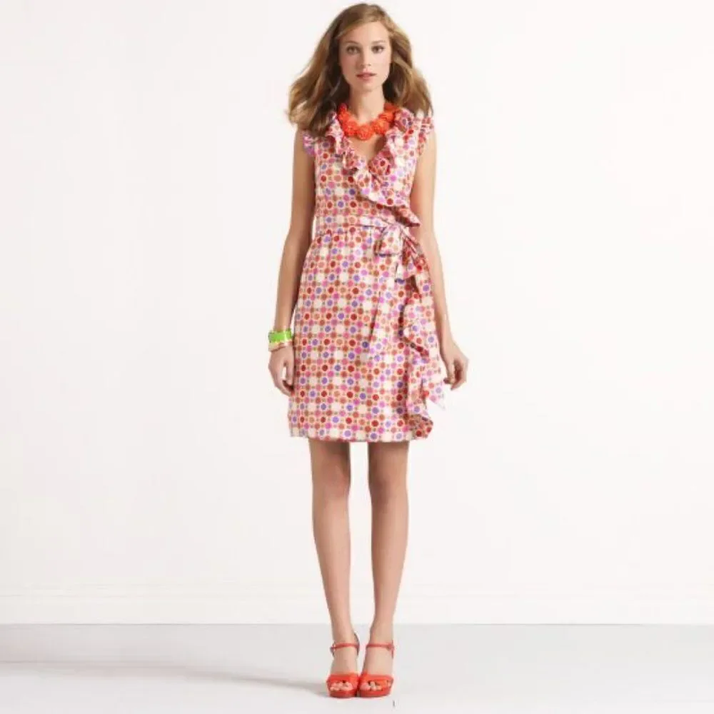 Kate Spade Silk Print Ruffle Wrap Dress